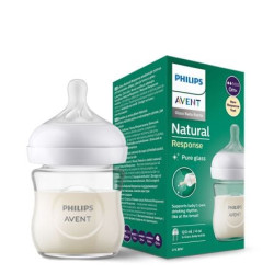 Стъклено шише с биберон без протичане 0м+ Philips-Avent Natural Response 3.0, 120мл