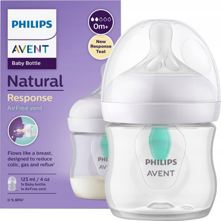 Шише с биберон без протичане 0м+ с клапа AirFree Philips-Avent Natural Response 3.0, 125мл