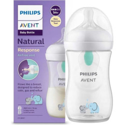 Шише с биберон без протичане 1м+ с клапа AirFree Philips-Avent Natural Response 3.0, 260мл, слон