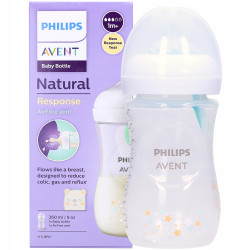 Шише с биберон без протичане 1м+ с клапа AirFree Philips-Avent Natural Response 3.0, 260мл, със звезди и мече