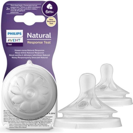 Биберон за хранене без протичане 6м+ Philips-Avent Natural Response 3.0, 2 броя, поток 6, за гъсти храни