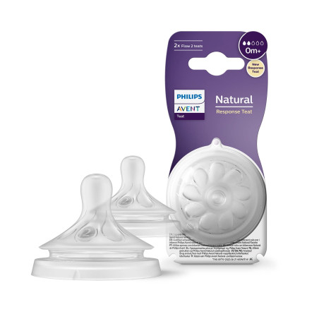 Биберон за хранене без протичане 0м+ Philips-Avent Natural Response 3.0, 2 броя, поток 2