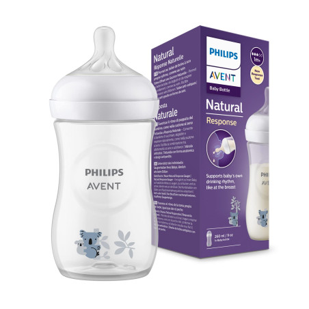 Шише с биберон без протичане 1м+ Philips-Avent Natural Response 3.0, 260мл, коала