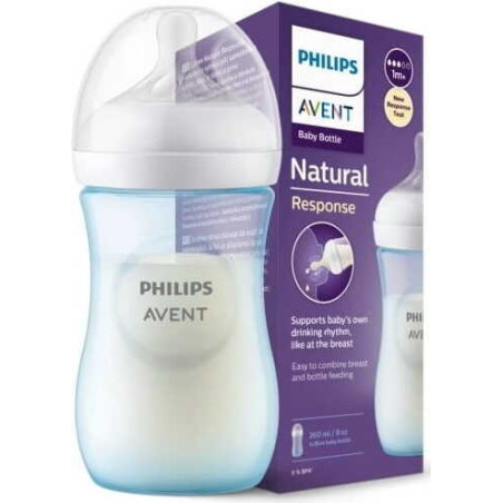 Шише с биберон без протичане 1м+ Philips-Avent Natural Response 3.0, 260мл, синьо