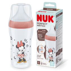 Бебешко пластмасово шише Nuk Termo Control Perfect Match, 260 мл, силиконов биберон M, 3м+, Disney Mickey, червено