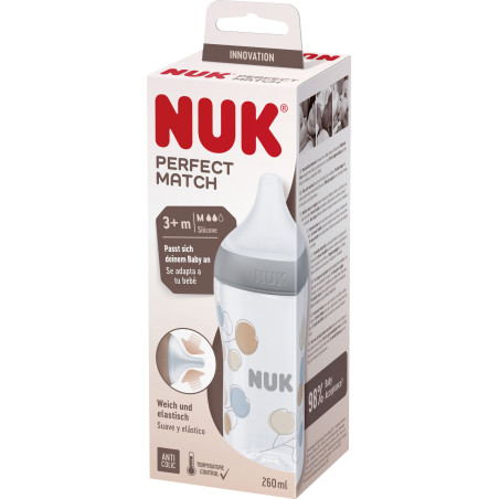 Бебешко пластмасово шише Nuk Termo Control Perfect Match, 260 мл, силиконов биберон M, 3м+, клонче