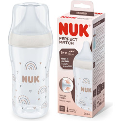 Бебешко пластмасово шише Nuk Termo Control Perfect Match, 260 мл, силиконов биберон M, 3м+, дъга