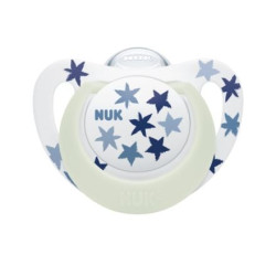 Силиконова залъгалка Nuk Star Night, 1 брой, с кутийка, 6-18м, сини звезди