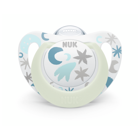 NUK биберон залъгалка силикон 0-6мес. 1бр. STAR Night + box