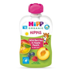 HIPP 8525 HiPPiS БИО Горски плод, ябълка, праскова , плодова закуска, пауч, 100 гр