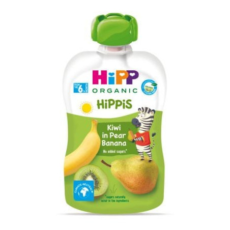 HIPP  8527 HiPPiS БИО Круша, банан, киви, плодова закуска, пауч, 100 гр