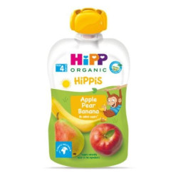 HIPP 8520 HiPPiS БИО Ябълка, круша, банан , плодова закуска, пауч, 100 гр