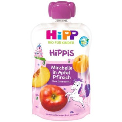 HIPP 42506 HiPPiS БИО Слива, Ябълка, Праскова , плодова закуска, пауч, 100 гр