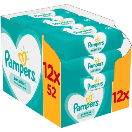PAMPERS Сенситив, мокри кърпички, 12 х 52 бр.