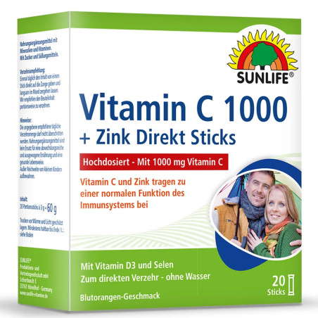 Витамин C 1000 mg с Цинк, Селен и Витамин Д Сашета – SUNLIFE (20х3 гр)