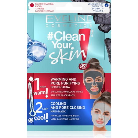 EVELINE CLEAN YOUR SKIN СКРАБ МАСКА + КРИО МАСКА 2Х5 МЛ