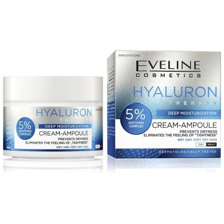EVELINE CREAM-AMPOULE HYALURON ДН/НЩ КРЕМ ЗА ЛИЦЕ - ДЪЛБОКА ХИДРАТАЦИЯ 50МЛ