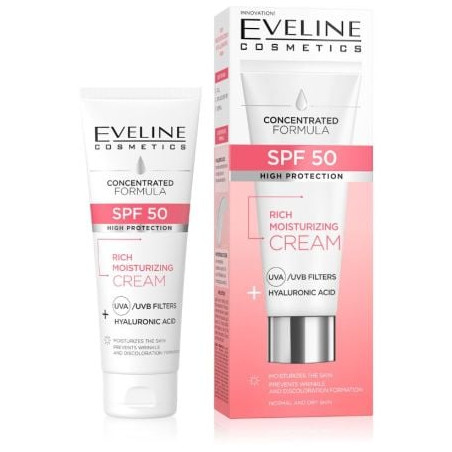 EVELINE ХИДРАТИРАЩ КРЕМ ЗА ЛИЦЕ SPF 50 С ХИАЛ. К-НА, 30 МЛ