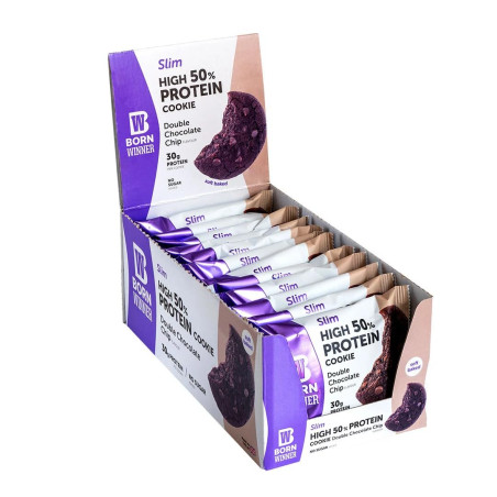 Born Winner Slim 50% High Protein Cookie 12 x 60 грама Двоен шоколад с парченца