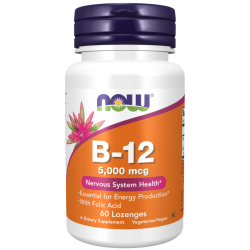 NOW - Vitamin B-12 5000 mcg + Folic Acid - 60 дражета