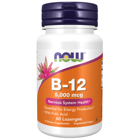 NOW - Vitamin B-12 5000 mcg + Folic Acid - 60 дражета