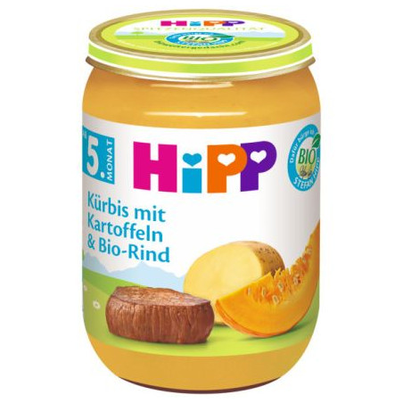 HIPP 9% ДДС Картофи, Тиква, Телешко 6270, пюре, 190 гр