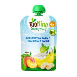 BN2577 БИО ПЛ. ЗАКУСКА С ОВЕСЕНА КАША, ПРАСКОВА И БАНАН, 4+М 90ГР