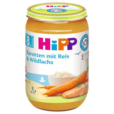 HIPP Моркови, ориз, дива сьомга 6535, пюре, 220 гр