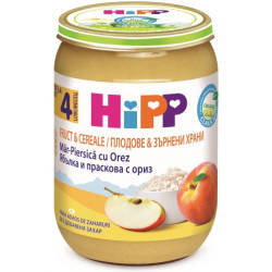 HIPP 9% ДДС Праскова, ябълка, пълнозърнест ориз 4703, пюре, 190 гр