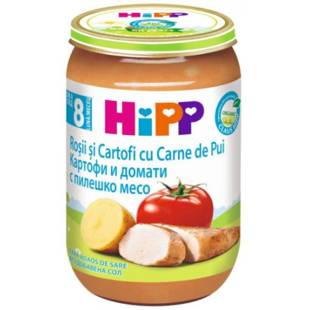 HIPP пюре домати, картофи, пилешко 6510, пюре, 220 гр