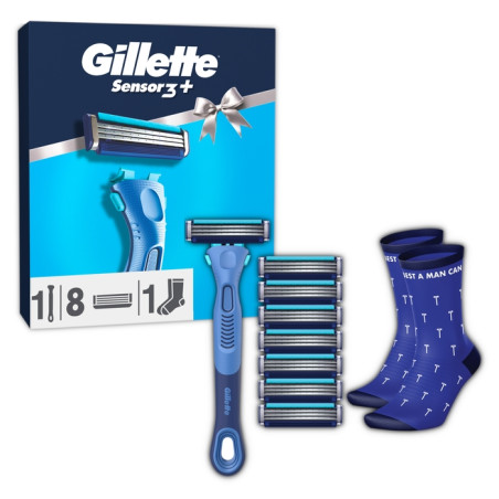 GILLETTE Sensor3 дръжка с 8 ножчета + чорапи, комплект за мъже