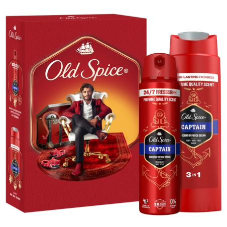 OLD SPICE Captain, комплект за мъже, душ гел 3в1 250мл + спрей дезодорант 150мл