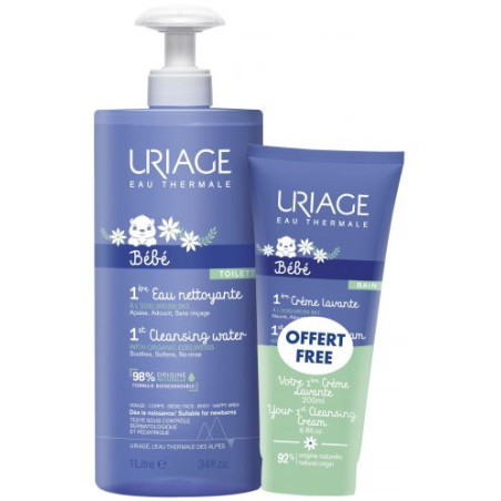 URIAGE Bebe 1er Почистваща вода 1 л + измиващ крем 200 мл