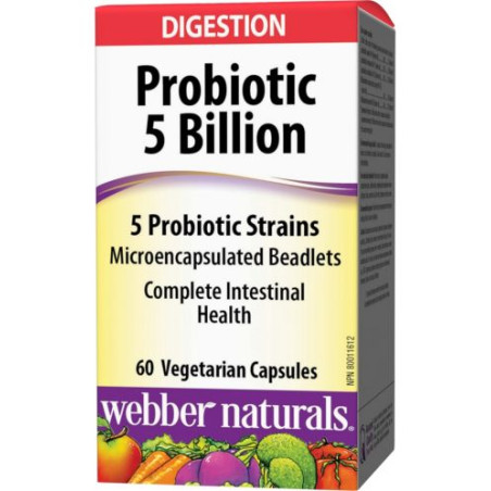 Probiotic/ Пробиотик 5 щама, 5 млрд. активни пробиотици х 60 капсули Webber Naturals