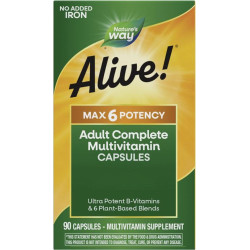 Alive!® Max6 Max Potency Multivitamin (No Iron) Алайв! / Мултивитамини максимум сила (без добавено желязо), 90 капсули Nature’s 