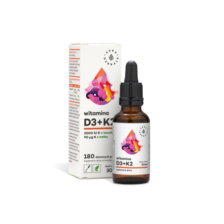 Кости и зъби - Витамин D3 + K2, 30 ml капки Aura Herbals