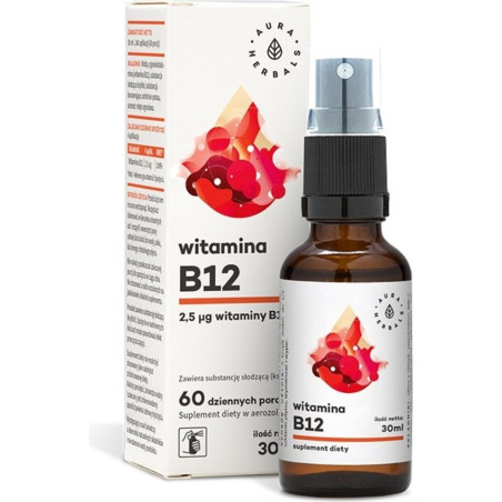 Нервна система - Витамин В12 (цианокобаламин), орален спрей 30 ml Aura Herbals