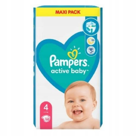 PAMPERS 9% ДДС Active Baby Размер 4, пелени, Макси VPP, 58 бр.