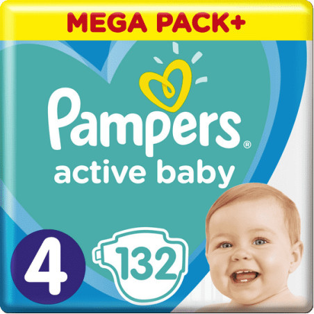 PAMPERS 9% ДДС Active Baby Размер 4, пелени, MB Макси, 132 бр.