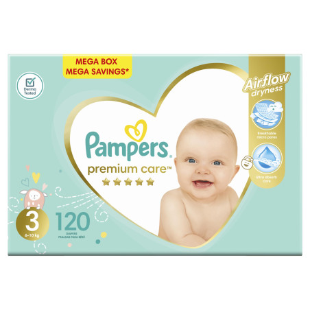 PAMPERS 9% ДДС Premium Care Размер 3, пелени, MB, 120 бр.