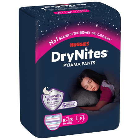 Пелени гащички HUGGIES DryNites Pyjama Pants 8-15 години 9бр. момиче