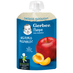Плодова закуска Nestle Gerber Natural - Пауч с ябълки и кайсии, 150 g