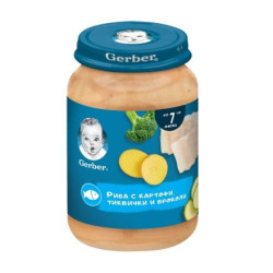 Пюре Nestle Gerber - Риба, картофи, тиквички и броколи, 190 g