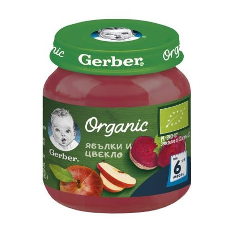 Пюре Nestle Gerber Organic - Ябълки и цвекло, 6 м+, 125 g