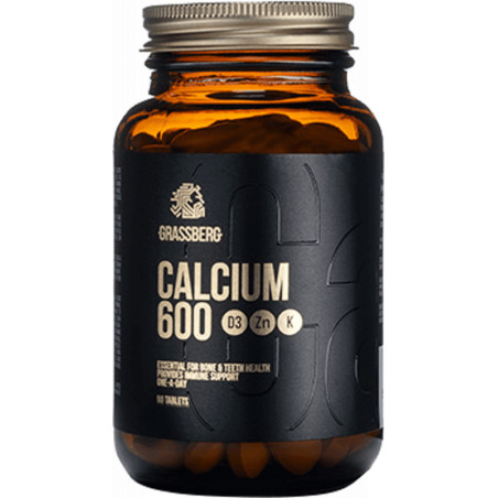 Grassberg Calcium 600 + D3 + Zn + K - Калций, Витамин Д, К и Цинк | 90 tabs