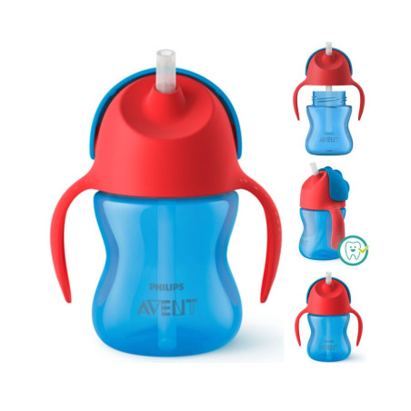 Philips AVENT Чаша със сламка 200 мл, с дръжки, 9м+, СИНЯ SCF796/01
