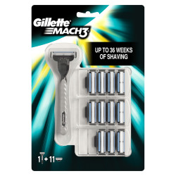 GILLETTE Mach 3 Опаковка 12 ножчета + HANDLE SAMURAI, ножчета за самобръсначка