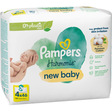 PAMPERS Harmonie Newborn, мокри кърпички, 4 х 46бр.