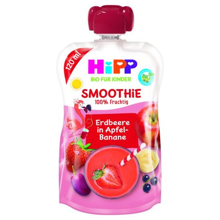 HIPP 84000 HiPPiS БИО Ябълка, Банан, Червени плодове, смути, пауч, 120 гр