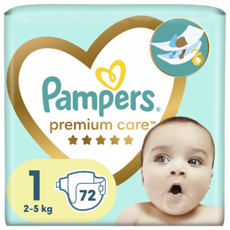 PAMPERS 9% ДДС Premium Care Размер 1, пелени, VP, 72 бр.